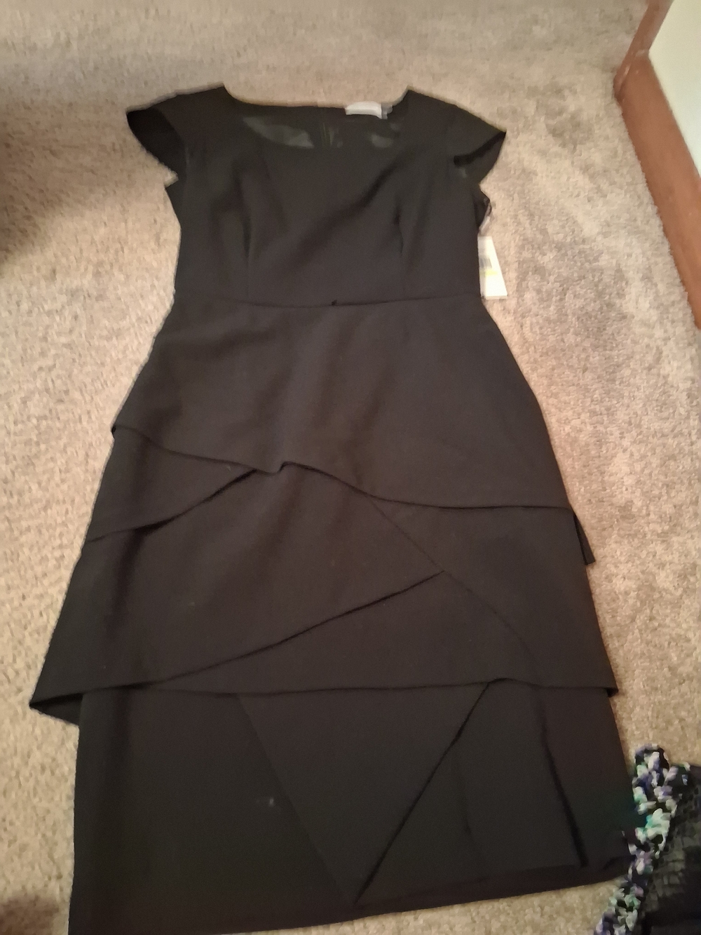 Calvin Klein Black Tiered Midi Dress with Cap Sleeves